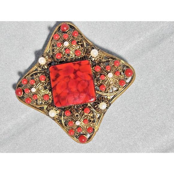 Vintage 1930s Austrian/Czech (Bohemian) W. Germany Filigree Brooch 2.5" - Picture 10 of 16